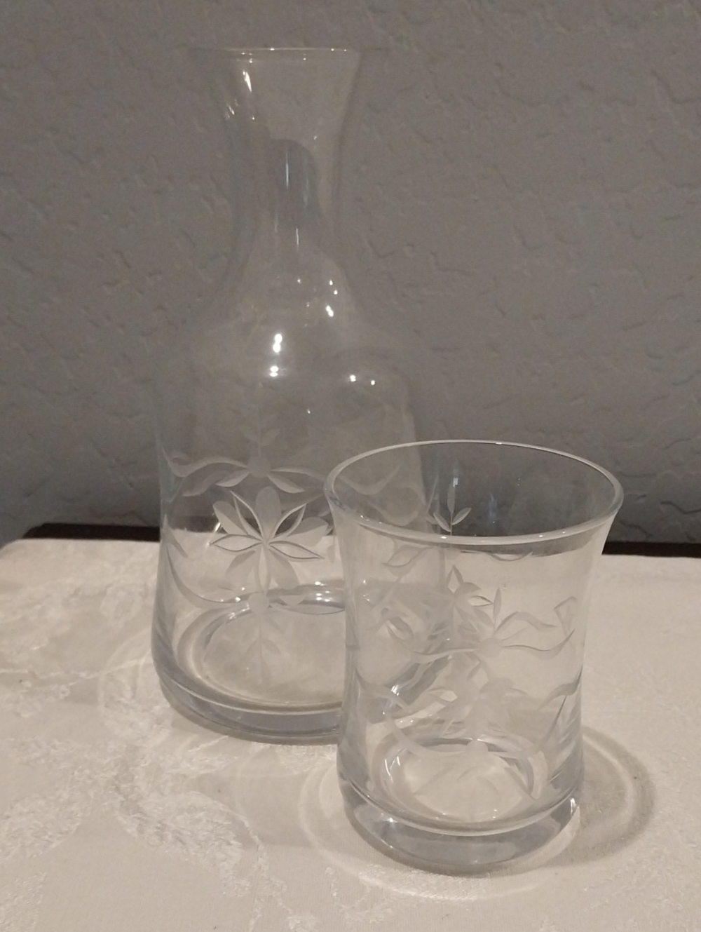 Southern Living At Home Etched Clear Glass Bedside Carafe and Tumbler Set